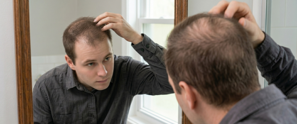 Banner thinning hair in their 30s